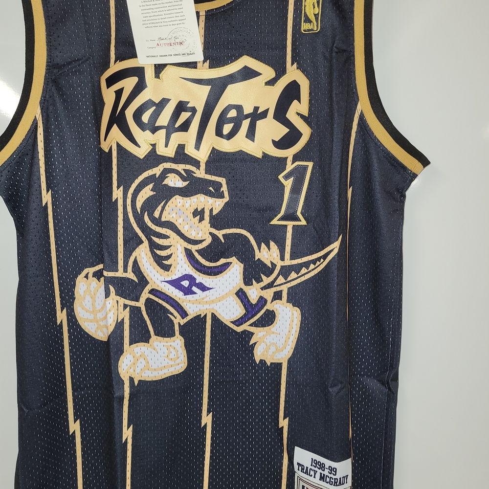 New Tracy McGrady Toronto Raptors Mitchell&Ness Black and Gold Jersey Large Tall